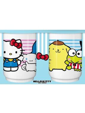 Sanrio Hello Kitty and Friends Group Stripes 2pc 12oz Ceramic Tea Cup Set
